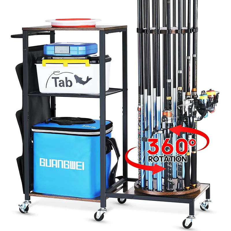 Mingtang fishing rod holder with rotating base, customizable fishing rod equipment storage rack stand.