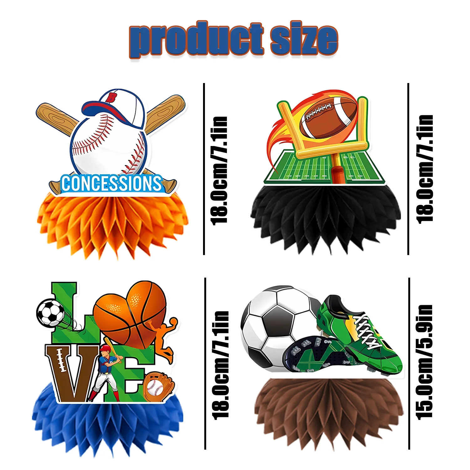 9 Pcs Sports Theme Birthday Honeycomb Centerpieces Decorations Party Supplies