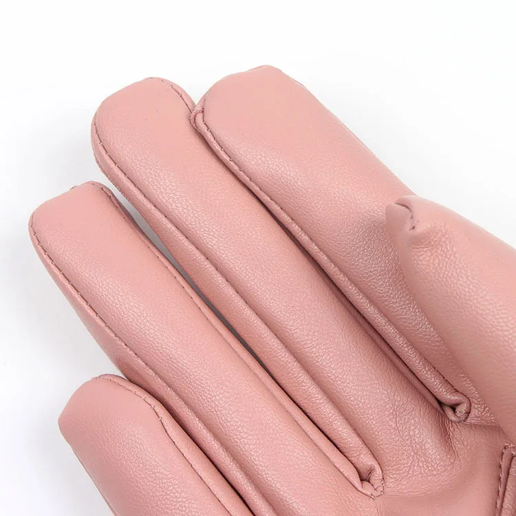 High Quality Fashionable Sheepskin Fake Leather Gloves Ladies Soft Printed Winter Sports Outdoor Casual Gloves Wool Lining High