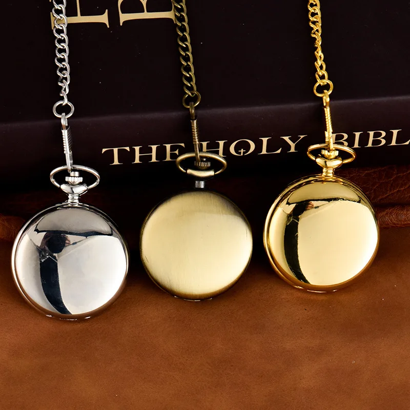 Fashion Smooth Blank Pocket Watch Fob Chain Quartz Pocket Watch Roman Number Dial Pendant Fob Watch Gifts Clock