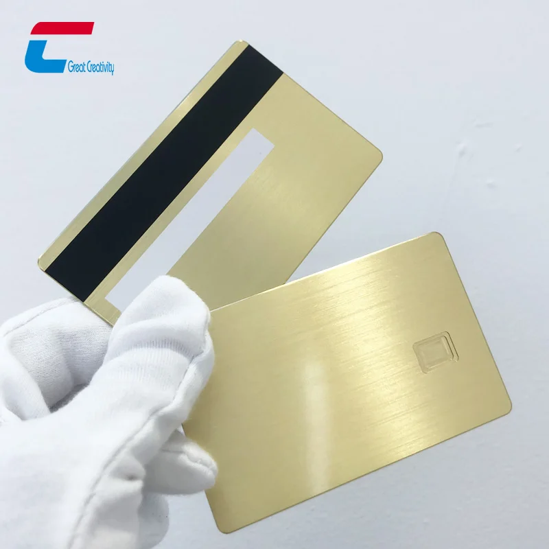 Gold Brushed EMV 4442chip metal card with magnetic stripe Master card metal business card nfc