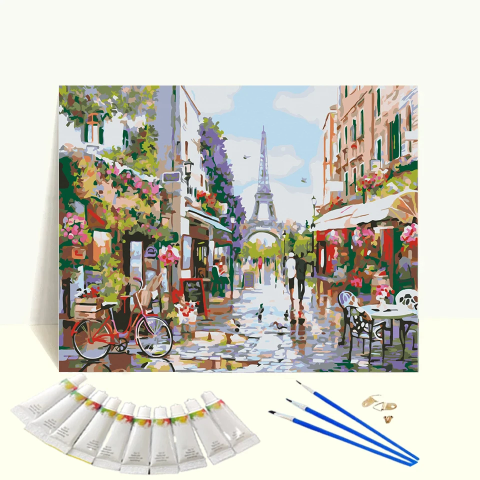 Date In Paris Painting By Number Kits On Canvas Romantic Landscape Acrylic Paint Framed Custom Paint By Number For Home Decor
