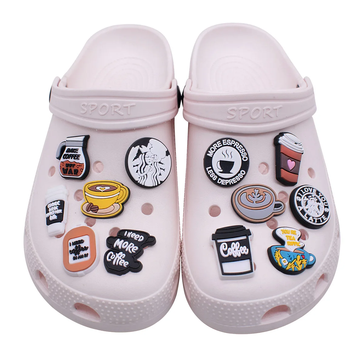 Luxury PVC shoe accessories Coffee decorative shoes and parts wholesale button style clogging use