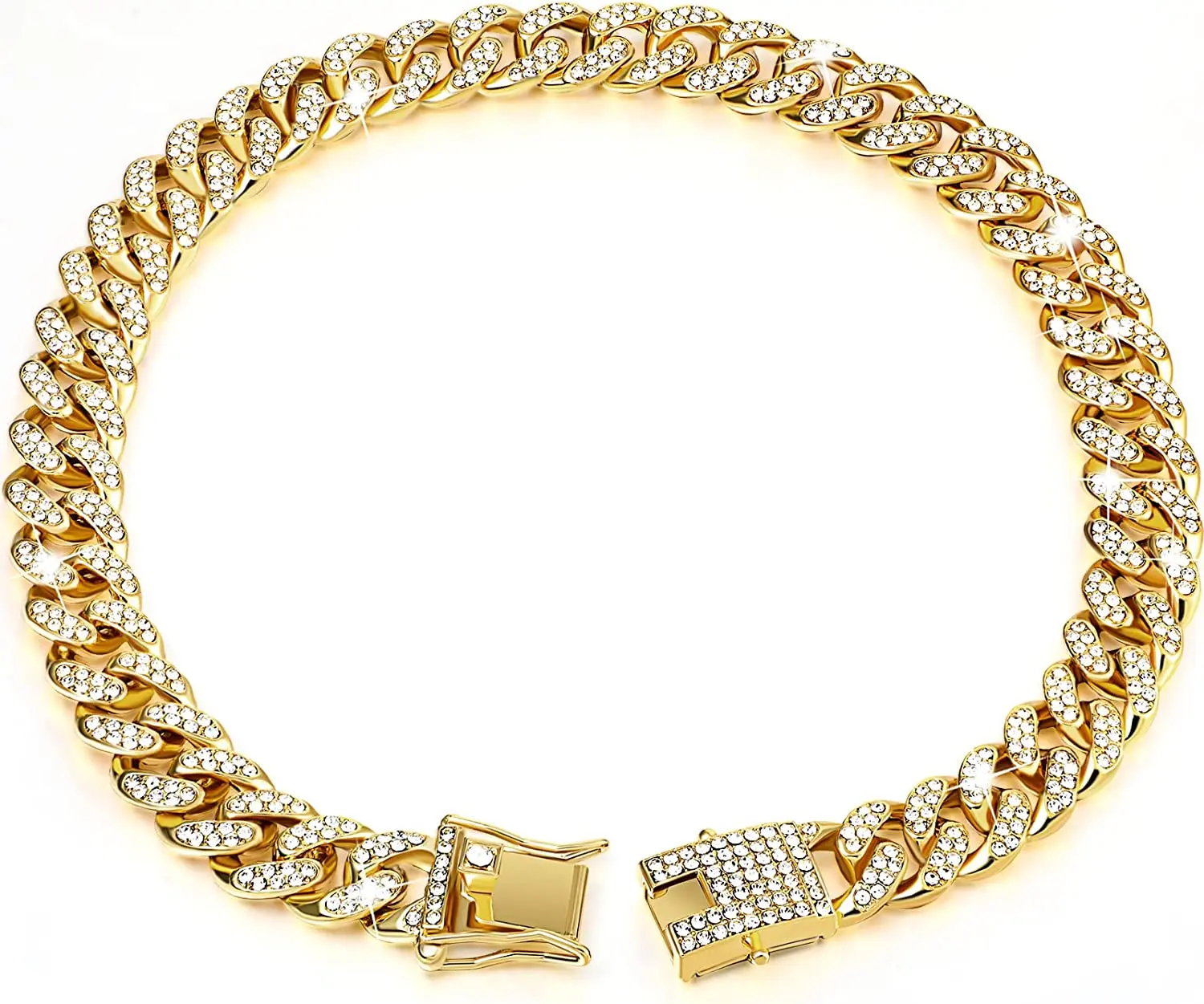 18 Inch Dog Chain Diamond CubanCollar Walking Metal Chain Collar with Design Secure Buckle, Pet Cuban Collar Jewelry Accessories