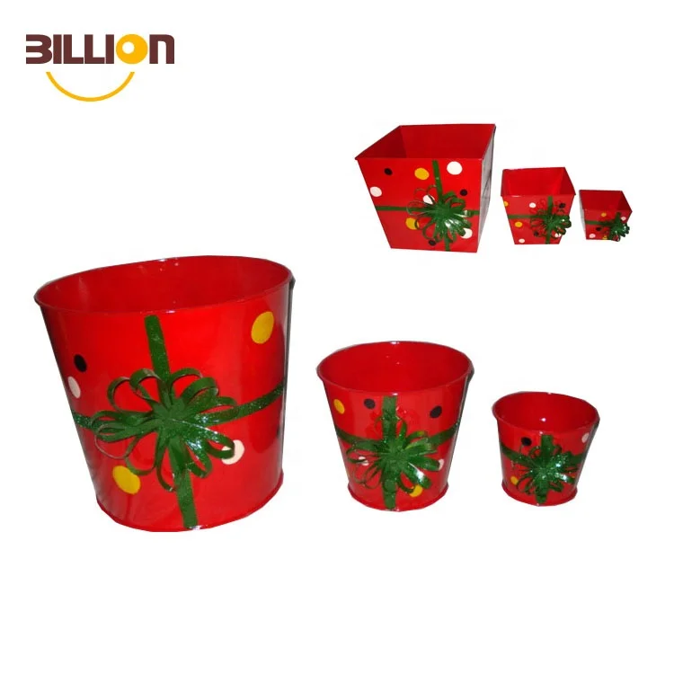 Christmas Themed Decorative Tin Bucket, Flower Pot