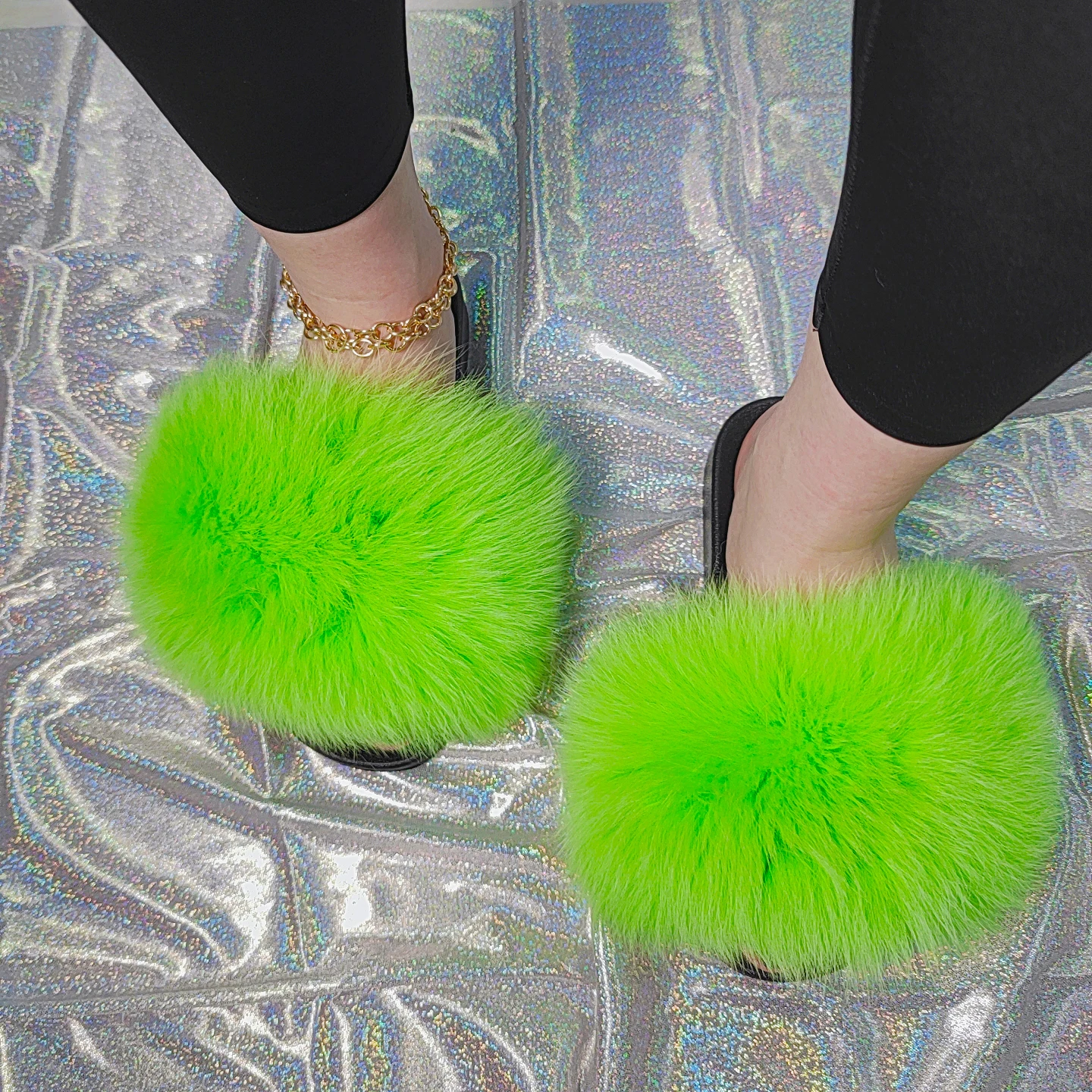 
Real Fox Fur Slippers Fur Slide Sandals Custom kids Fashion Fur Slides 