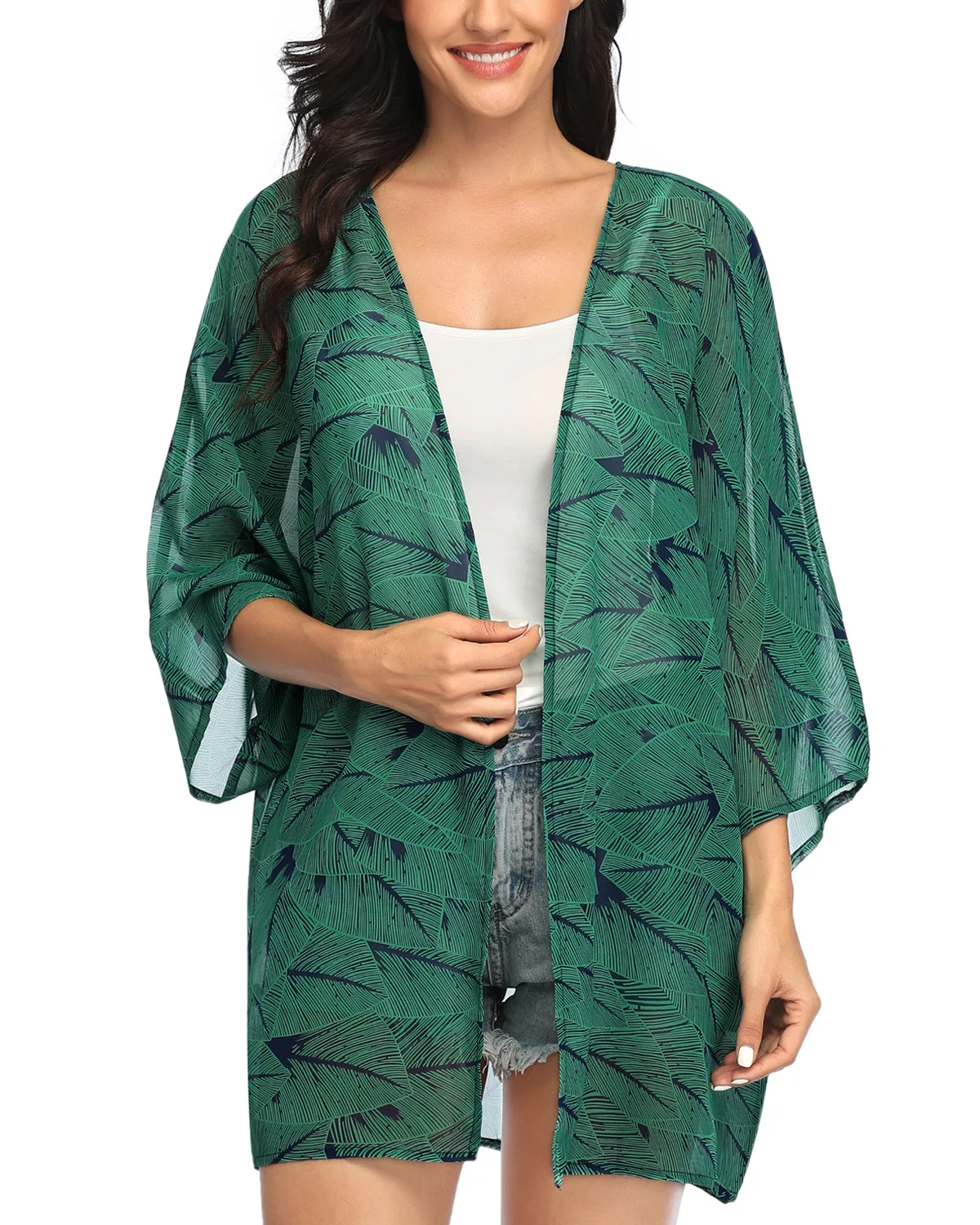 Women Plus Size Floral Chiffon Silk Cardigan Beachwear Coverup Kimono Stain Cardigan Ladies