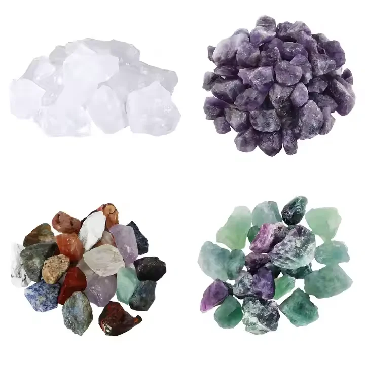 Natural Raw Rough Gemstone  Mixed Irregular Healing Stone Crystal Nugget Rock Stone Lucky Charm Beads with Loop for DIY 100g
