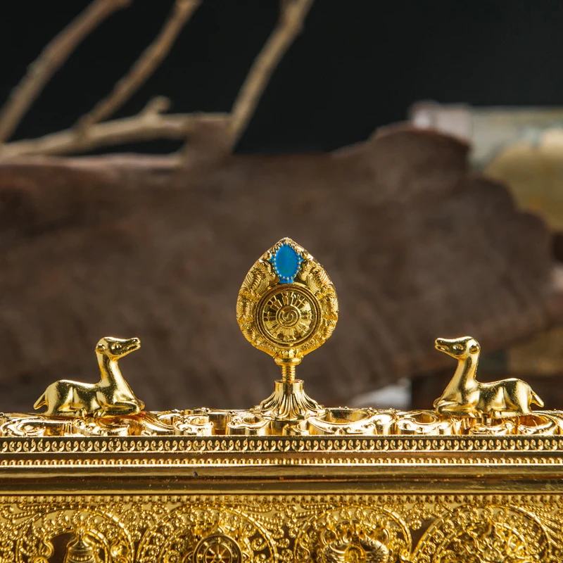 Household alloy incense burner eight auspicious lying incense burner double deer Falun line for Buddha incense box