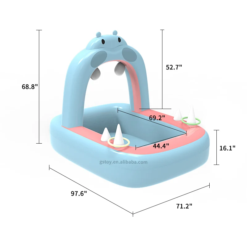 Outdoor yard inflatable kids pool sprinkler splash hippo cartoon multifunctional throw game water play inflatable pool for kids