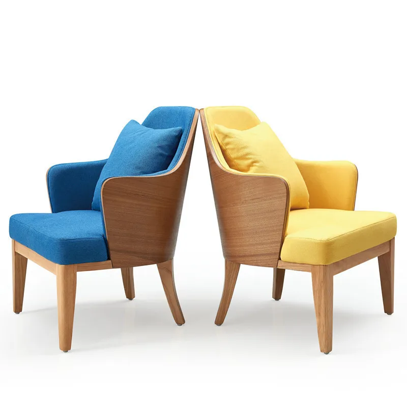 Leisure Lazy Sofa Chair Restaurant Bank Negotiation Chair Coffee Shop Sales Hotel Single Person Solid Wood Sofa Chair