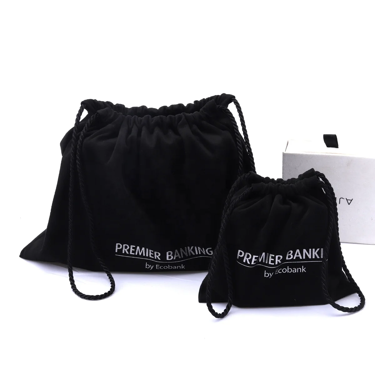 Custom Logo Printing Black Microfiber Drawstring Bag For Gift Handbag Shoe Packaging Dust Suede Pouch