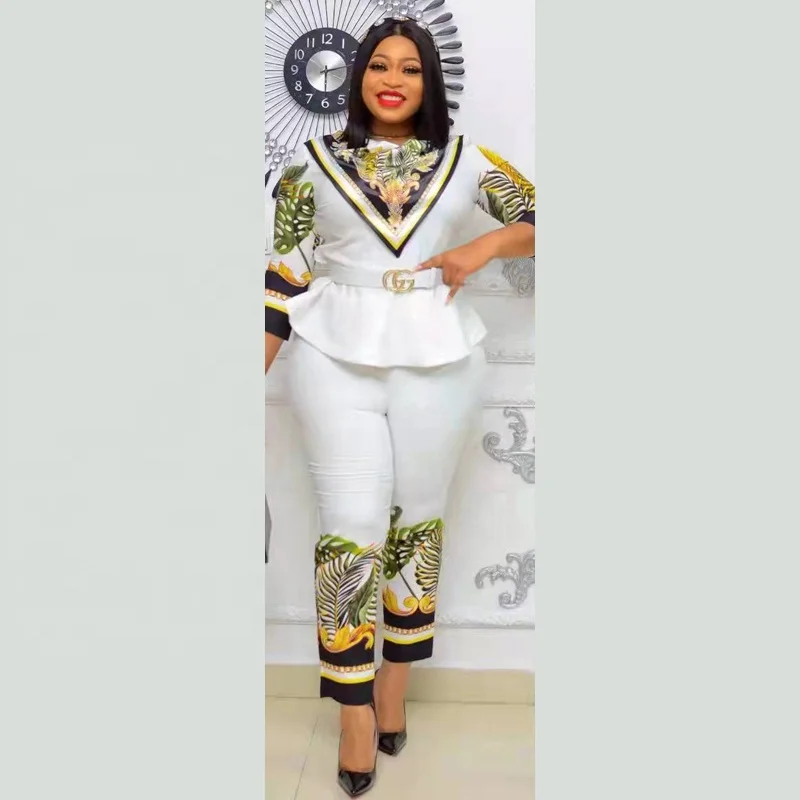 New Trend Ethnic Elements Free Belt Office Fashion Wear Lady Business Elite O-neck Women Suit Sets