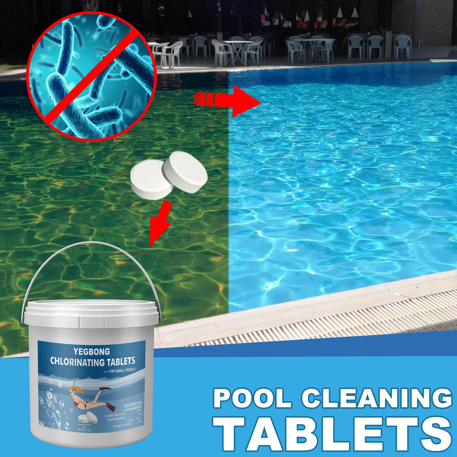 Yegbong Chlorine Tablets Sustainable Dissolve Pool Cleaner Parts Quick Effective Tablet Chlorinator