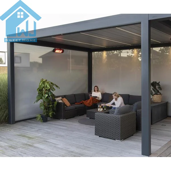 Современная роскошная моторизованная уличная садовая беседка на крыше, биоклиматическая беседка, алюминиевая беседка, водонепроницаемая ПВХ, алюминий, МДФ на заказ