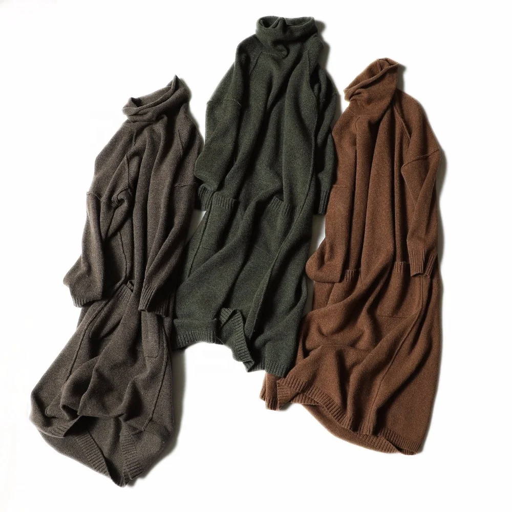 Winter fashion turtleneck warm cashmere sweater turtleneck dress long sleeve knit dress for women