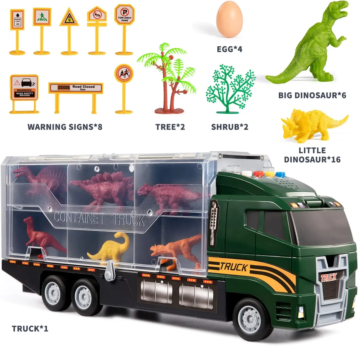 Dinosaur truck delivery vehicle, light music, dinosaur set with dinosaur eggs and play mat, boy girl gift 3 4 5 6 7 8 years old