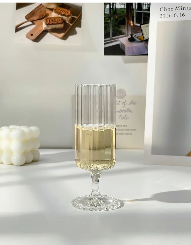 Creative vertical stripes borosilicate red wine glass whiskey cocktail glass long stem champagne flute glass