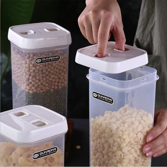 Clear Dry Grain Food Plastic Storage Jar Bin Multifunction Rectangular Cereal Storage Container