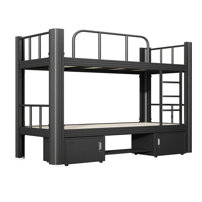 Heavy duty easy assembly black white two layers dormitory steel bunk bed