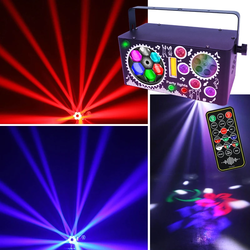 7 In 1 DMX Sound Activated RGBW Strobe Disco Gobo Party Lights Indoor Rave Christmas Decor Clubs Christmas Mixed Effect Lighting