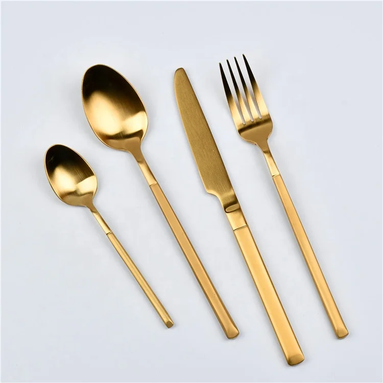 wholesale stainless steel wedding gold cutlery spoon and fork knife golden flatware sets wedding cutlery