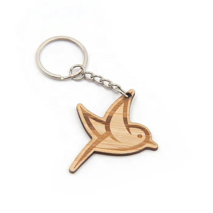 Best Selling Custom Wooden Keychain Key Ring Bird Shape Wood Keyring