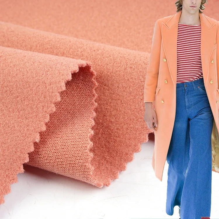 Manufactory wholesale vogue plain 100% repreve polyester knit brushed fleece wool like fabric for winter coat jacket and pants