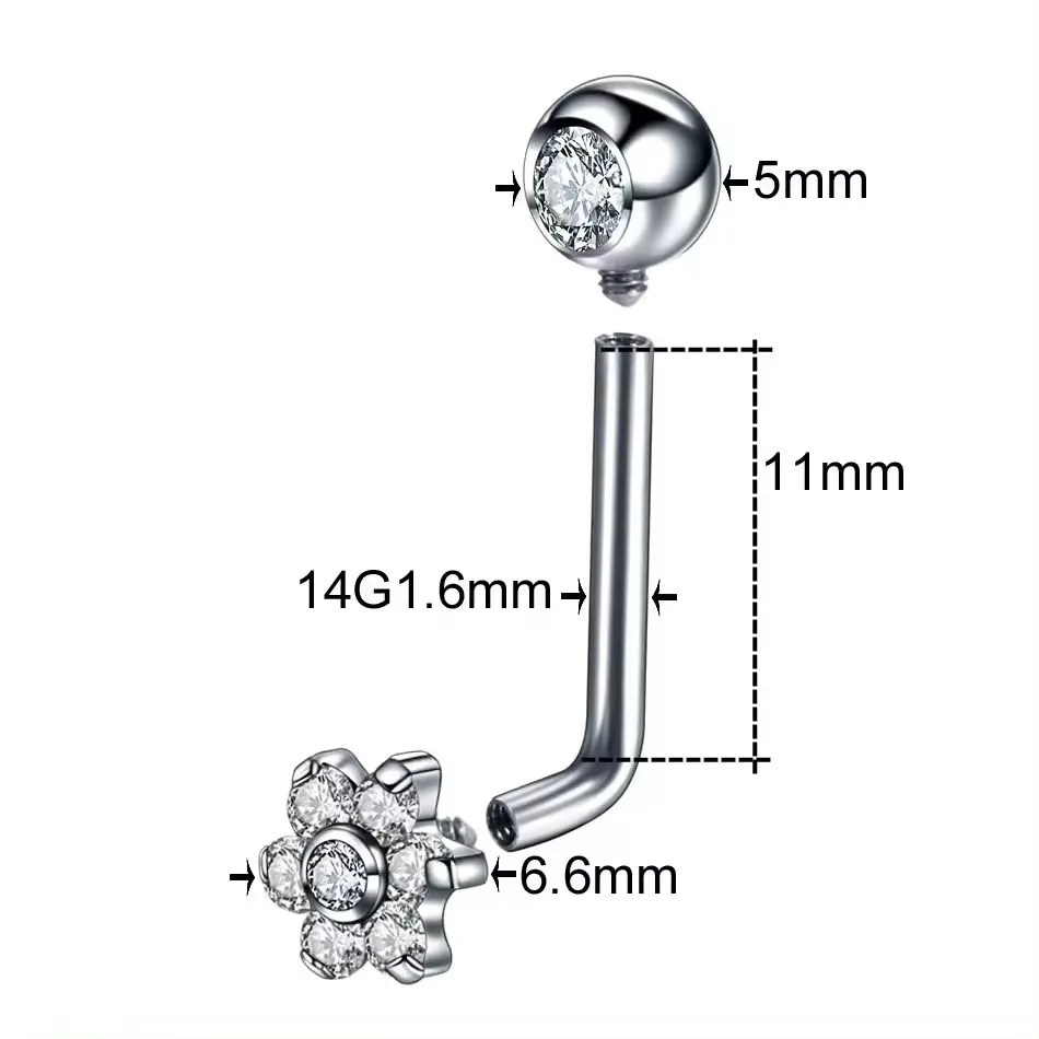 Getta 14G Solid Titanium Christina Piercing Barbell flower VCH Ring Bar Genital Jewelry Vertical Hood piercing for women