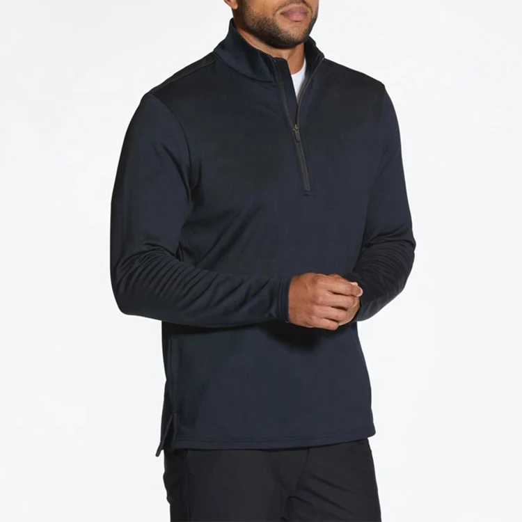 New men half zipper plain black long sleeve shirt 1/4 zip blank sweatshirts