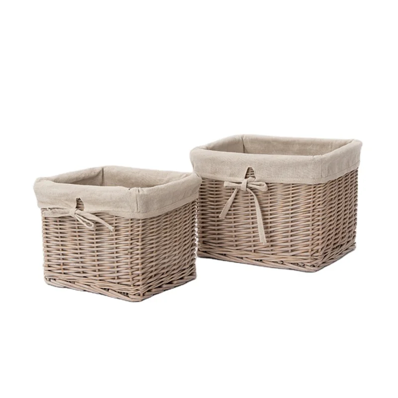 Home Center Cotton Fabric Lining Willow Wicker Food Fruit Hamper Gift Baskets In Bulk