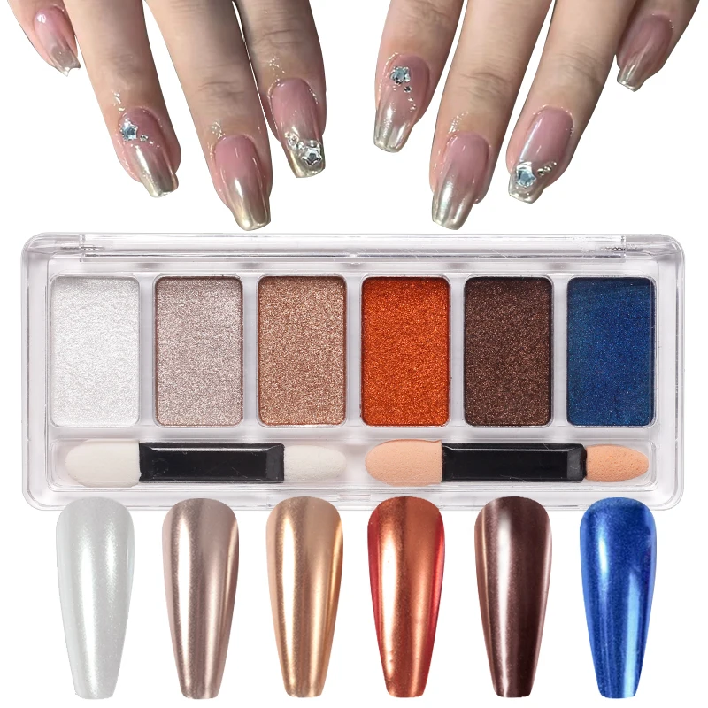 6 Colors Holographic Aurora Laser Solid Nail Mirror Powder Titanium Metallic Glitter Chrome Pigment Nail Decoration