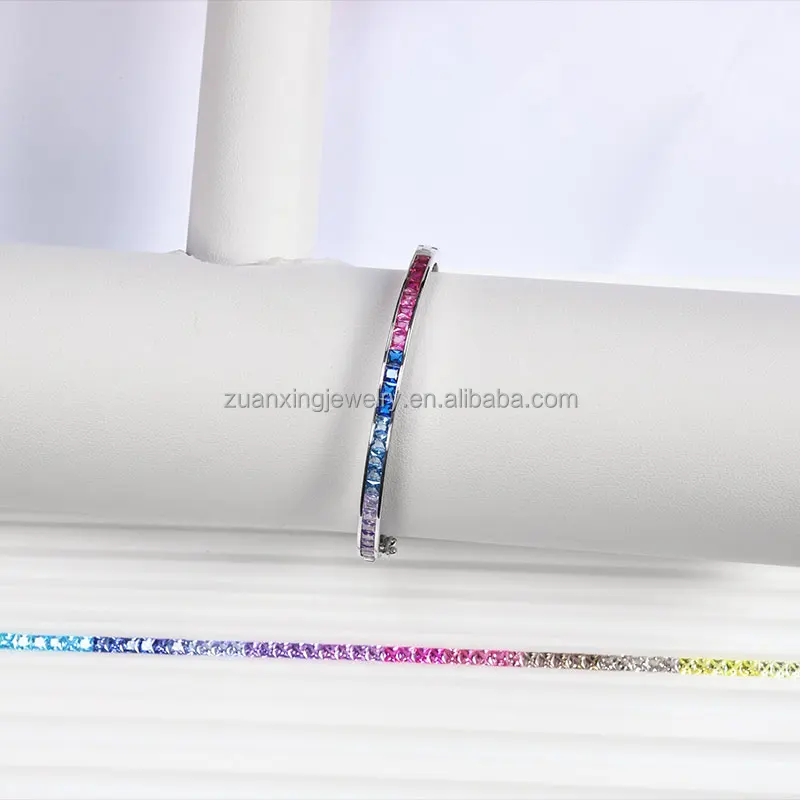 Rainbow Beautiful Womans Unique Sterling Silver 925 Tennis Bracelet Jewellery For Gift
