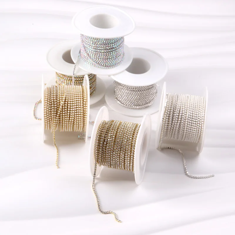 TSZS 1.5/2mm Luxury Crystal Rhinestone Nail Claw Chain Wholesale Fashion Jewelry Pearl Drill Rhinestone Cup Chain Accessories