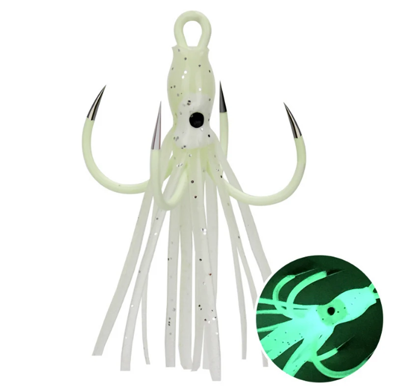 Jetshark Luminous Four-Claw Jigging Four Anchor Hook with Luminous Octopus Squid Bait Metal Jig Quadra Hooks