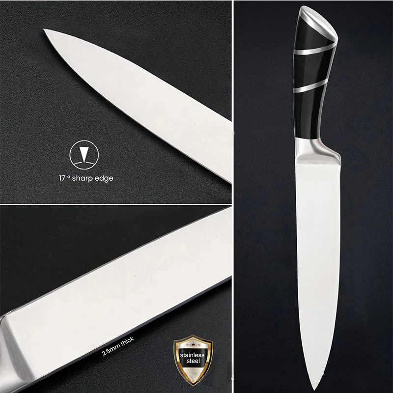 Kitchen Accessories 8 Piece Set 3CR13 Stainless Steel Chef Knife Rotatable Knife Holder Multipurpose Bread Slicing Knife