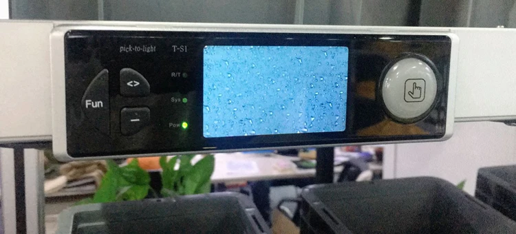 Sophia storage bin pick to light PTL modules with screen display for rack shelf