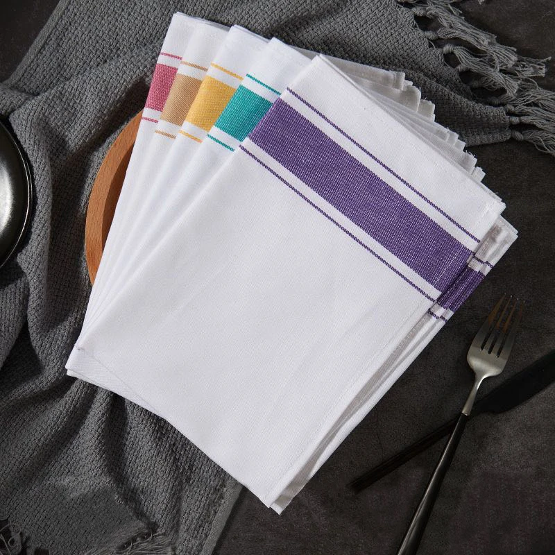 Customized Stripe 100% Yarn-dyed Tea Towels White Linen Cotton Kitchen Towels