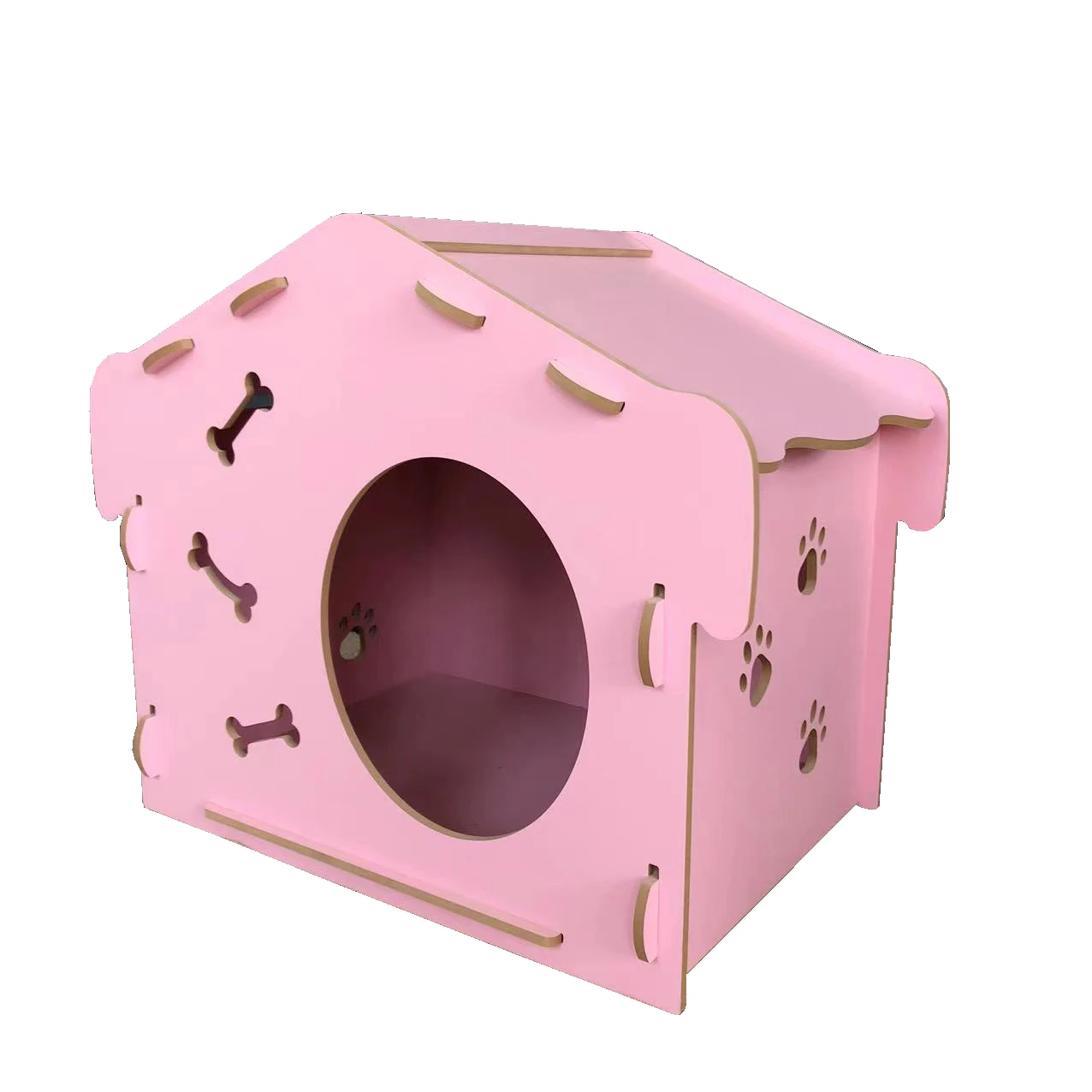 2022 new product factory outlet MDF material burlywood  pink cute wooden  pet cote doghouse