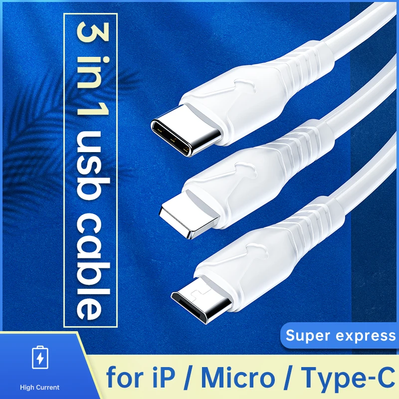 2022 Newest Liquid Silicone Fast Charging Cable 3 in 1 USB  data cable Type C Data Transfer 6 Colors in stock