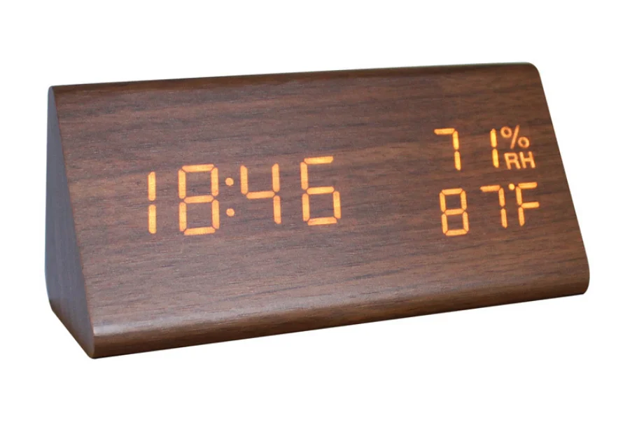 Amazon Hot Sale Desktop digital LED wooden table clock and alarm clock with temperature display