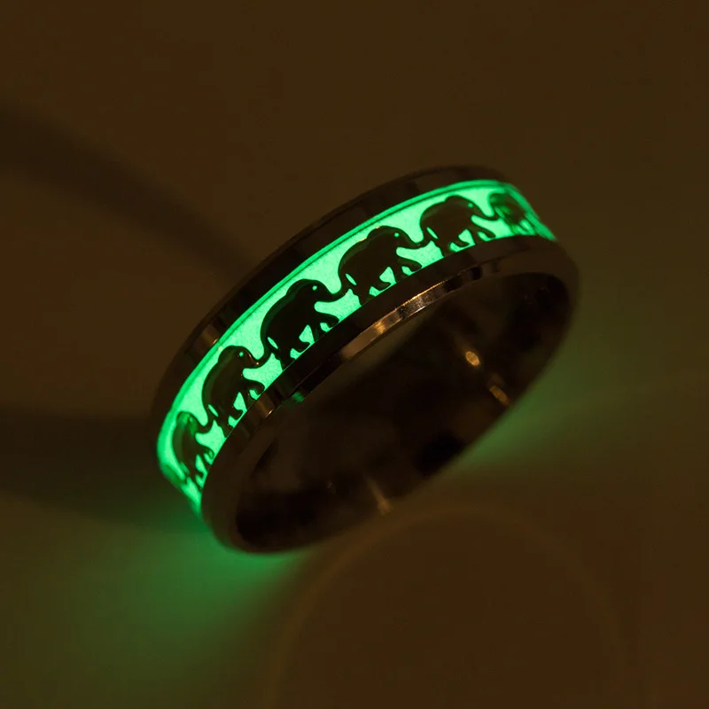 stainless steel glow glowing in the dark luminous gold elephant ring for women men