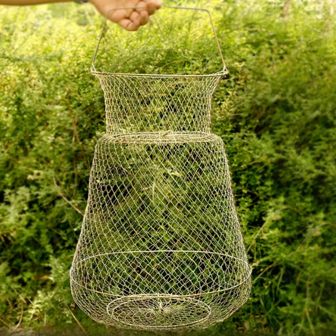 Galvanized Steel Wire Fish Baskets Collapsible Wire Fish Baskets Portable Fishing Basket Robust and Easy to Use