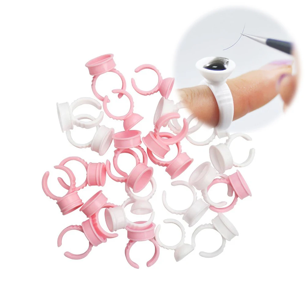 100pcs Disposable Glue Ring Eyelash Extension Holder Ring Pallet for Tattoo Pigment Adhesive Gel Glue Container Makeup Tools