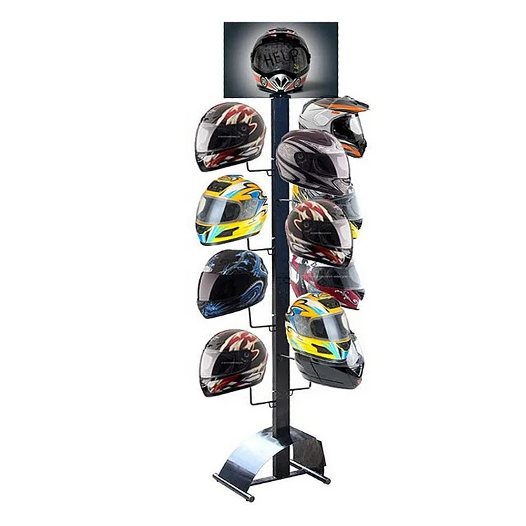 Custom Store Floor Standing 11 Hook Baseball Football Hat Cap Motorcycle Bike Safety Helmet Metal Display Rack Stand Holder