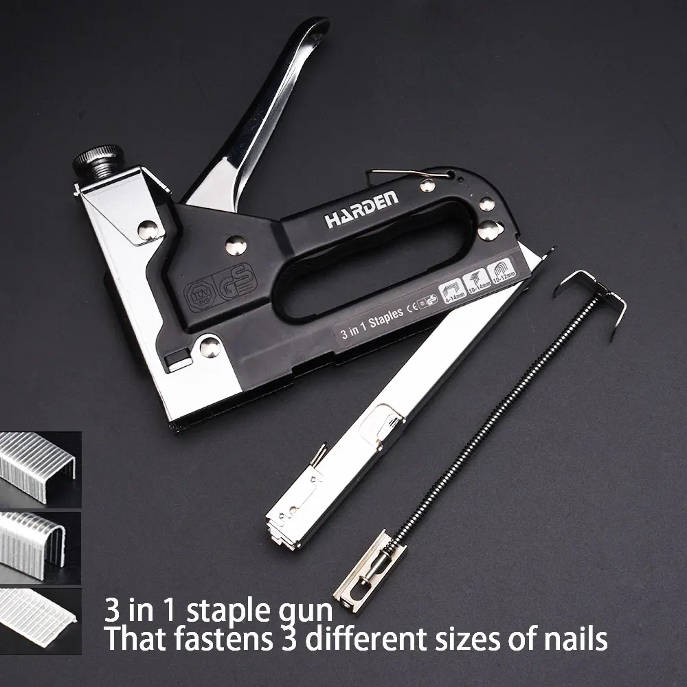 Цельнометаллический хромированный садовый строительный пистолет, ручной сверхмощный строительный пистолет 3 в 1, снаряжение для степлера 4-14 мм с ударным швом