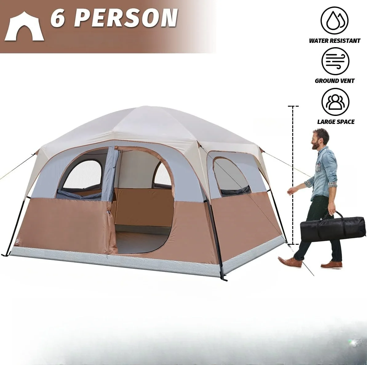 Glamping large space 6-8 Person Double-Deck outdoor tents Waterproof & Windproof Outdoor with Portable  for Camping Hiking