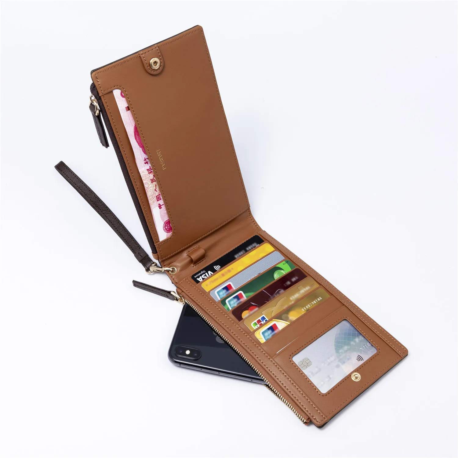 
2020 New Design Free Sample Long Purse Bifold GENUINE LEATHER WALLET 