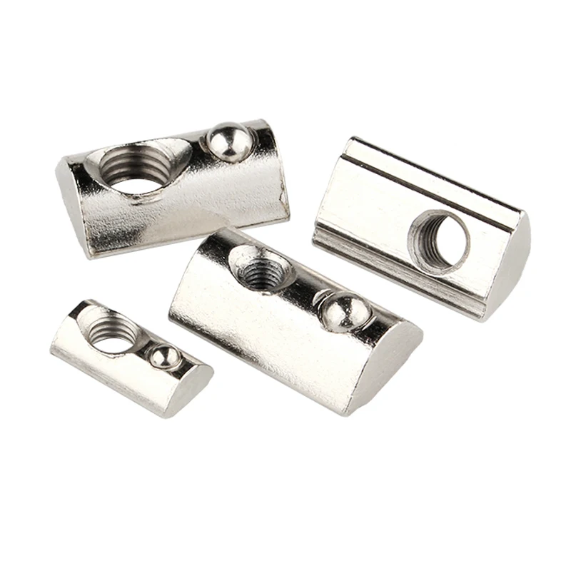 Factory Wholesale Stainless Steel Half Round Nuts Roll-in Spring Ball Nut Slide In Elastic Stop Nut for T Slot Aluminum Profile