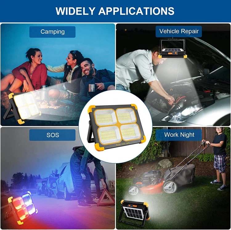 Garage Warehouse Sports Stadiums Camping Working Lighting 100W Emergency Portable Solar Floodlight Rechargeable Led Flood Light